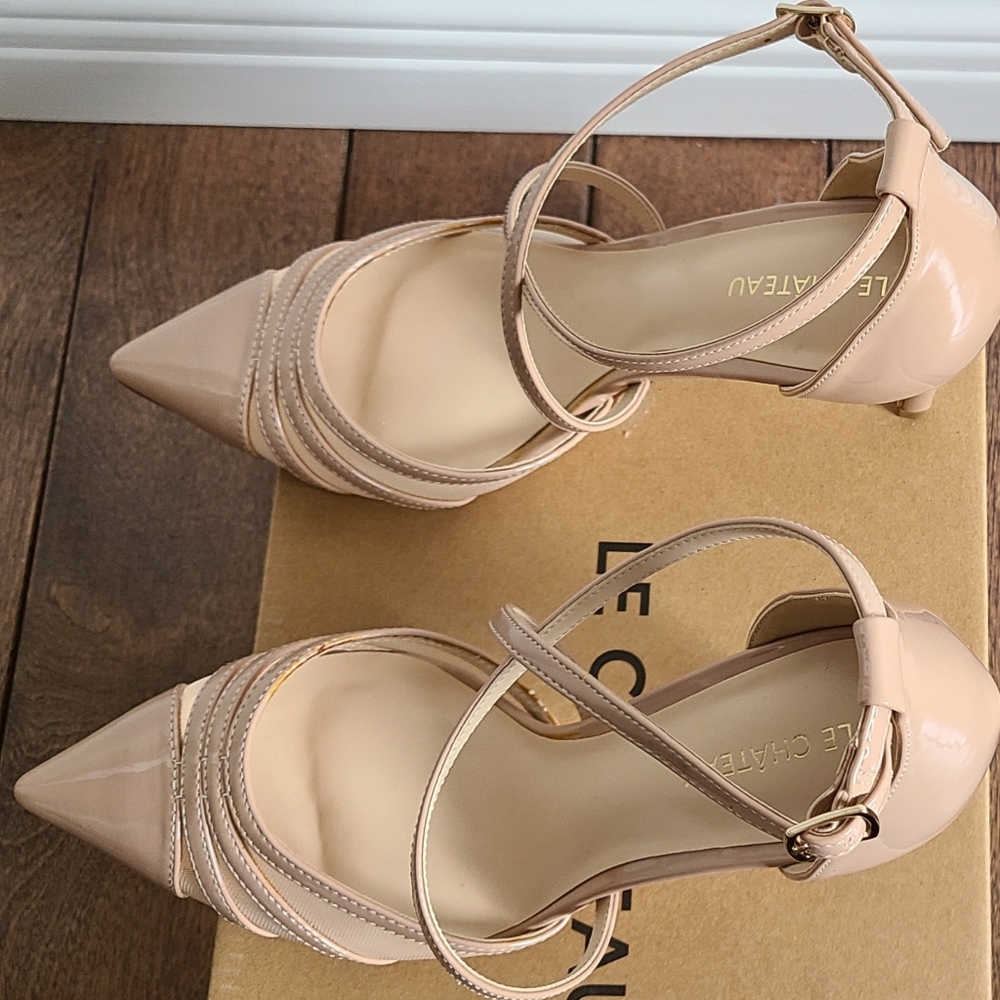 le chateau Nude Patent Pointed-Toe Strappy Ankle Pumps - Picture 16 of 16
